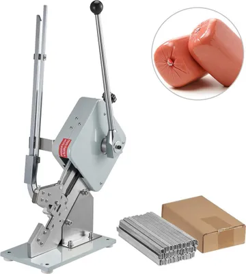Produktbild von Manuelle U-förmige Wurstschneidemaschine Lebensmittelschneidemaschine zum Verpacken und Versiegeln von Würsten mit 2 Schachteln Schnallen 8000 Stück