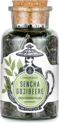 Produktbild von Sencha Gojibeere Grüntee, 70g im Korkenglas