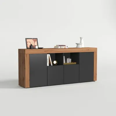 Produktbild von Modernes Sideboard mit 4 Türen und offenen Fächern Syvara - Anthrazit