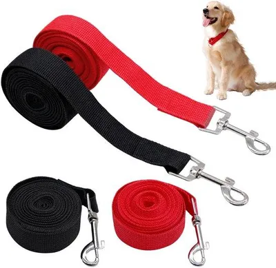 Produktbild von Unyqoos® Set: 2 lange Trainingsleinen für Hunde – 3 m Polyester, schwarz + rot, mit Handschlaufe und robusten Metallkarabinern