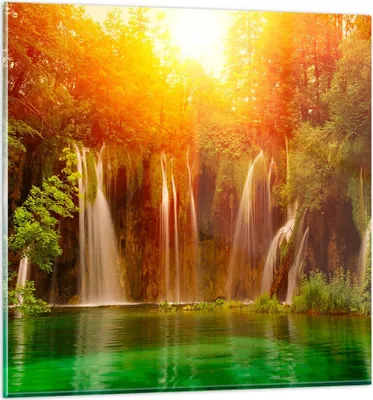 Produktbild von Bilder auf glas - Kroatien nationalpark wasserfall - 40x40cm - Glasbilder - Wandbilder - Kunstdruck - zum Aufhängen bereit - Wanddekoration aus Glas - Glas Bilder - Wandbild auf Glas - GAC40x40-2228