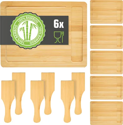 Image de set d'assiettes à raclette en bois pour 6 personnes - 30x22cm poêlon dessous de plat avec spatule