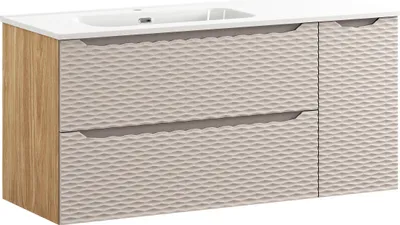 Zdjęcie produktu dla Szafka Łazienkowa 120 Cm Z Umywalką Ceramiczną – Dąb Olejowany I Beż 3D