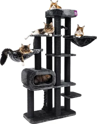 Obrázek produktu pro Kratzbaum Kratzbaum XXL, model Interstate, 199 cm, vhodný pro Maine Coon, velký, s 12 sisalovými sloupky, barva černá