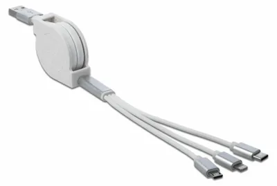 Image de DELOCK USB 3in1 Aufrollkabel 8PIN Micro USB/USB Typ C weiß