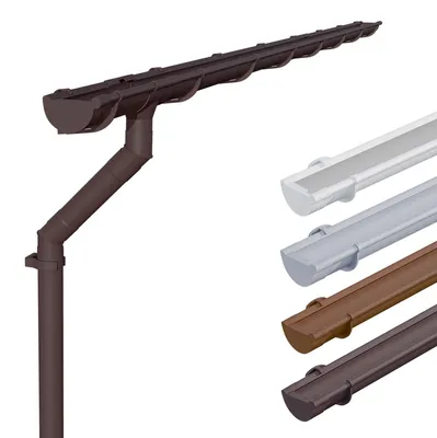 Produktbild von INEFA Dachrinnen Set Kunststoff NW125 / 125mm halbrund Dunkelbraun 4m – Regenrinne Dachrinne Fallrohr Set PVC für Gartenhaus und Carport