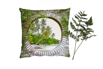 Produktbild von MuchoWow® Zierkissen Sofakissen Wohnzimmer Dekokissen 45x45 cm Palmen - Tropisch - Durchsichtig - Strand - Schlafpolster - Polster für das Sofa