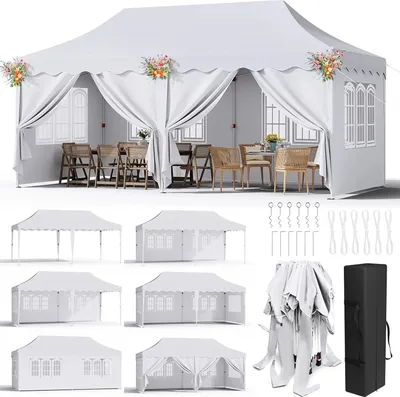 Image de Pop-Up Pavillon Tente, imperméable, protection UV, cadre aluminium stable, BLANC