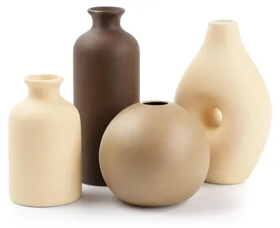 Produktbild von Keramik Vasen Set 4 teilig, Kleine Deko Vase für Trockenblumen – Erdtöne B