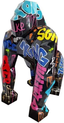 Abstrakte Luxus Designer XXL Deko Skulptur Figur Gorilla Affe Schwarz Bunt Abstract Luxury Designer XXL Decorative Sculpture Figure Gorilla Monkey Black Colorful