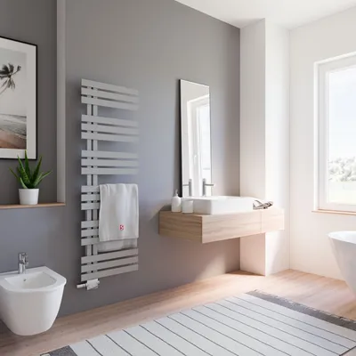Produktbild von Schulte Heizkörper Emma, 150 x 50 cm, seitliche versetzter Mittelanschluss, Farbton Reflex-Grau, Stahl pulverbeschichtet, Anschluss an Zentralheizung, Lieferung ohne Thermostat oder Heizstab