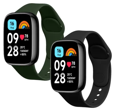 Produktbild von kwmobile 2x Uhrenarmband für Xiaomi Redmi Watch 3 Active Armband - Fitnesstracker Band Set aus TPU Silikon - Ersatzarmband Smartwatch - Schwarz Grün