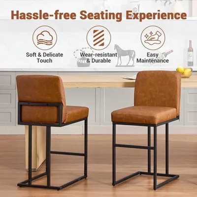 Image de Ensemble de 2 tabourets de bar - Gris foncé - Avec dossier - En similicuir et métal - Pour îlot de cuisine