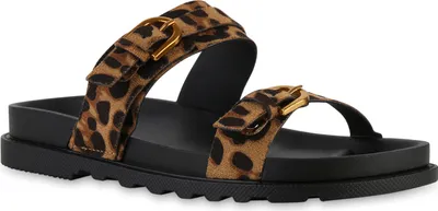 Produktbild von VAN HILL Damen Pantoletten Sandalen Bequeme Schnallen Profil-Sohle Schuhe 841594, Farbe: Leopard, Größe: 37