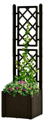 Produktbild von Hochbeet mit Spalier und Selbstbewässerungssystem Mokka, Palettenrahmen, Hochteich, Gemüsebeet, Kräuterregal Balkon, Blumenbeet, Kräuterspirale, Tomatenbeet, Pflanzhochbeet