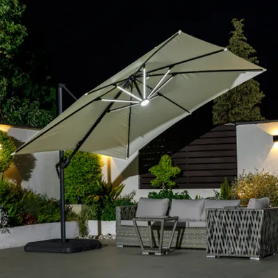 Produktbild von Grosser Sonnenschirm für den Außenbereich, Camping Sonnenschutz, Garten-Sonnenschirm, Mit Solar-Lichtstreifen Weiß L255*H270cm