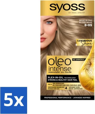 Obrázok produktu pre SYOSS - Oleo Intense 8-05 Beige Blonde - Farba na vlasy - Bez amoniaku - Šedé krytie - Dlhotrvajúca farba - Hodnotné balenie - 5 kusov