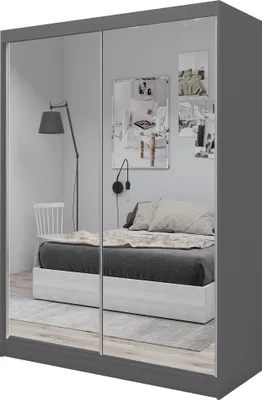 Obrázek produktu pro šatní skříň 160 cm Darix se zrcadlem včetně 2 posuvných dveří Šatní skříň s posuvnými dveřmi (barva: grafit)