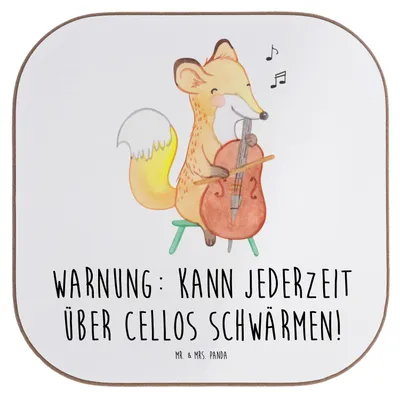 Produktbild von Mr. & Mrs. Panda Tassenuntersetzer Cello Schwärmerei - Weiß - Geschenk, Musikinstrument, Streichinstrument, Musiker, Untersetzer Gläser, Kammermusik, gläseruntersetzer