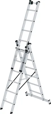 Produktbild von Sprossen-Mehrzweckleiter 3-teilig mit nivello®-Traverse und Wandlaufrollen 3x6 Sprossen