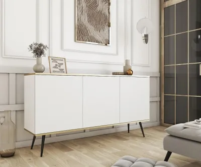 Produktbild von Breite Kommode mit Türen JENY 1 - weiß / gold / schwarz