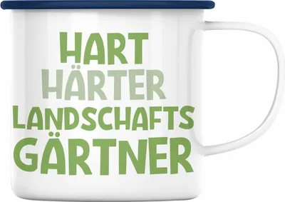 Produktbild von Trendation - Hart Härter Landschaftsgärtner Emaille Tasse mit Spruch Garten Hobbygärtner Gärtner Geschenk Lustig Gärtnerin Geschenkidee (Blau)