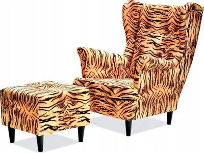 Produktbild von Family Meble Ohrensessel mit Hocker Print Relaxsessel Skandinavisch Bequemer Sessel Loungesessel Fernsehsessel Wohnzimmer Schlafzimmer Büro (TIGER)