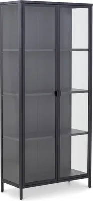 Produktbild von Vitrine - Schwarz matt - Metall - 80 x 180 cm - mit 2 Glastüren