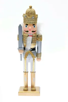 Produktbild von ACA Beleuchteter Nussknackerkönig, weiß und gold, mit Schwert, 60 cm, X026005
