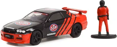Produktbild von NISSAN Skyline R34 1999 mit Rennfahrer aus der THE HOBBY SHOP Serie in Blisterverpackung., GREEN97130-E, Maßstab1/64, GREENLIGHT