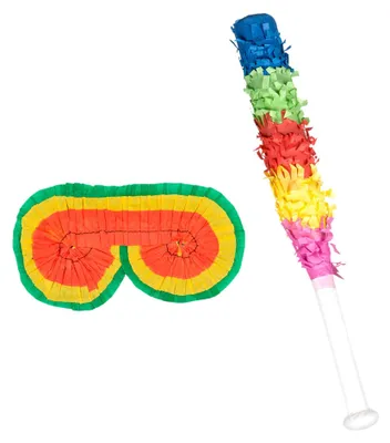 Produktbild von Set Piñata Augenbinde und Schlagstock 43 cm