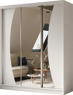 Produktbild von Masseno Schiebetürenschrank VOCE 180 cm Kleiderschrank Schlafzimmer Schrank 3-türig mit Spiegel Weiß