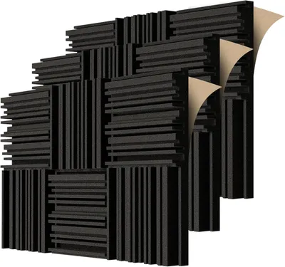 Produktbild von Akustikplatten, 24 Stück Gerillte Akustikpaneele Selbstklebend, Hohe Dichte Schallabsorber Akustikschaum-Paneele für Musikstudios, Büros, Heimkinos