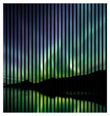 Produktbild von Akustikpaneele mit Digitaldruck Aurora01 19 x 1133 x 1195 mm Nordlichter Wasser Berge MDF PET-Fasern Wandpaneele Grün Lila 2 Einzelplatten
