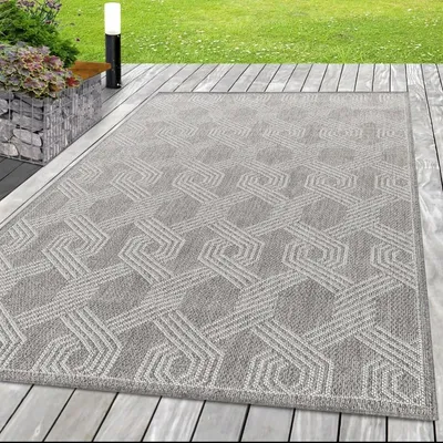 Produktbild von TapisTrend Outdoor- und Terrassenteppiche Grau 120x170 cm Teppich, geometrisches Muster, für Küche, Balkon, UV-beständig