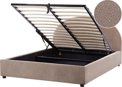 Obrázok produktu pre BELIANI Posteľ s úložným priestorom sivobéžová buklé čalúnenie 160 x 200 cm zaoblené čelo minimalistický retro dizajn spálňa