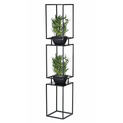 Obrázok produktu pre HowHomely | Stojan na rastliny - Kovový 3-poschodový stojan - čierny - 134 cm - štýlový, priemyselný