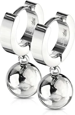 Produktbild von Klappcreolen Creolen Kugel Anhänger Herren Damen Edelstahl Autiga® silber