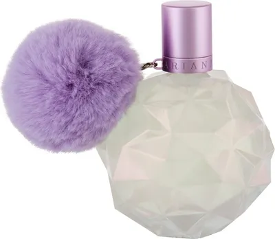 A perfume bottle with a fluffy pom-pom accessory.