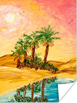 Produktbild von MuchoWow® Poster Gemälde - Öl - Palme - Natur - Wasser 120x160 cm - Wandbilder
