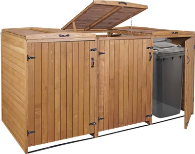 Produktbild von XL 3/6 box na odpadky HWC-H74, rozkladací box na odpadky, 126x238x98cm drevo  ~ hnedá
