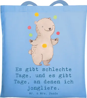 Produktbild von Mr. & Mrs. Panda Tote Bag Bär Jonglieren - Sky Blue - Geschenk, Einkaufstasche, Jutebeutel, Tasche, Artistik, Shopping, Beutel, Zirkus, Jongleur
