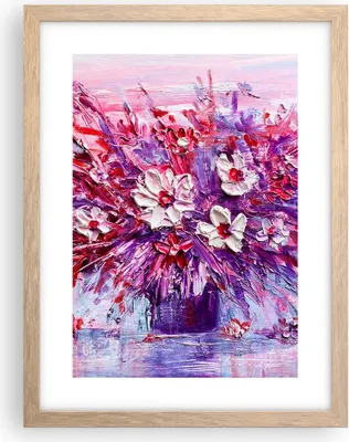 Produktbild von Gerahmtes Poster - Rahmen in heller Eiche - Pastos Blumen Rosa - 30x40 cm - Wand Bild - Wanddeko - Wandbilder - Kunstposter - Wandposter - Bilderrahmen - Bilder - Kunstdruck - P2NPA30x40-4530