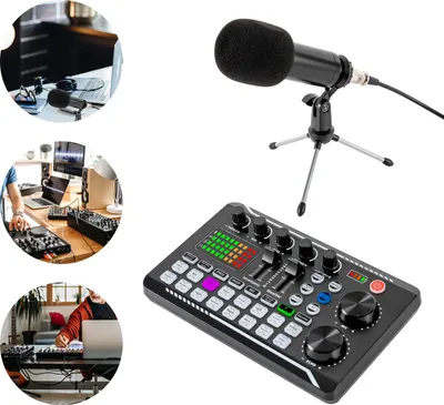 Image de Microphone à condensateur Set Microphone à condensateur avec F998 Live-Audio Live Streaming Carte son Mixeur DJ Pied de micro