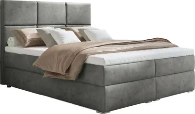 Produktbild von Posteľ Bari 3 box spring 160x200, posteľ box spring s lamelovým roštom, matrac Bonell a topper - vaša pohodlná manželská posteľ!" Svetlosivá farba