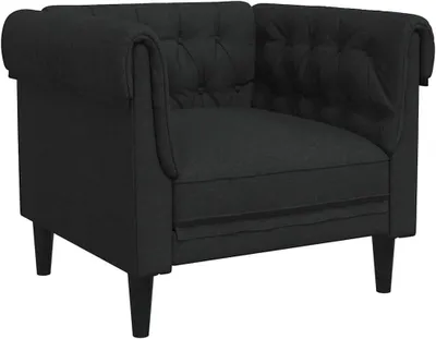 Produktbild von Schwarzer Chesterfield-Sessel aus Stoff, 78,5 x 74,5 x 74,5 cm, mit gepolsterter Sitzfläche und stabilen Beinen
