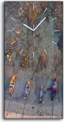 Produktbild von Wanduhr Bürouhr Leinwand Bild Geräuschlos 30x60 Ölgemälde Boote Küste Strand - weiße Hände