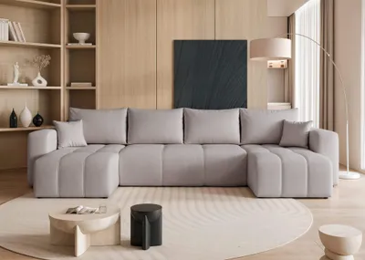 Produktbild von Wohnlandschaft mit Schlaffunktion Sofa LEROS in Stoff Manila Hellgrau