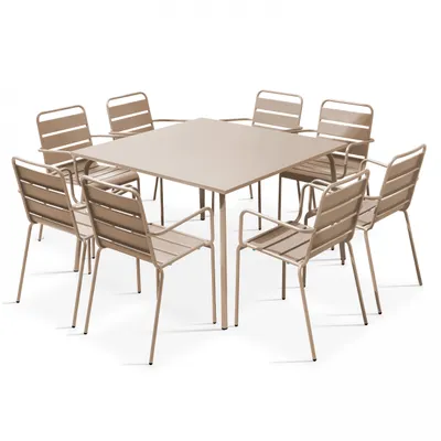 Produktbild von Gartentisch und 8 Metallsessel Taupe - Oviala Palavas