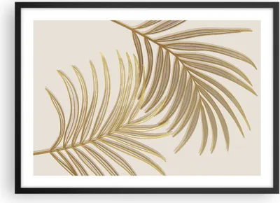 Produktbild von Gerahmtes Poster - Schwarzer Rahmen - Golden Blätter Palmen - 70x50 cm - Wand Bild - Wanddeko - Wandbilder - Kunstposter - Wandposter - Bilderrahmen - Bilder - Kunstdruck - P2BAA70x50-4738